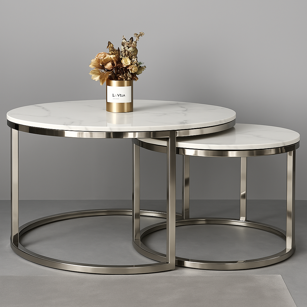 Coffee Table Stainless Steel Frame And Marble Top 80cm 60 cm